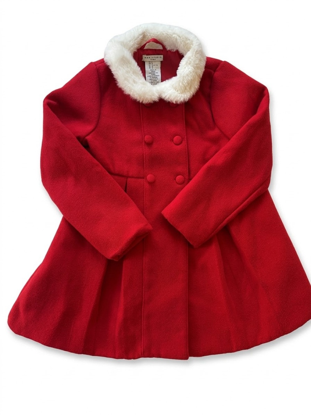 Max Studio Kids Red Winter Dress Coat Faux Fur Collar
